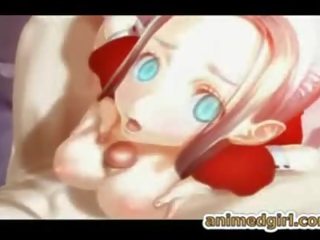 魅力的 3d エロアニメ メイド tittyfucked と cummed 上の 顔